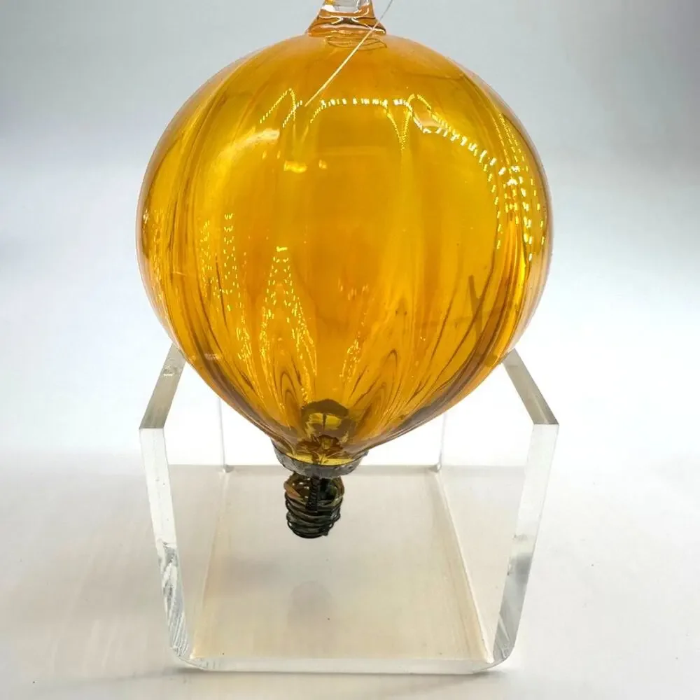 Amber Blown Glass Hot Air Balloon Hanging Ornament Wire Woven Basket Art Glass